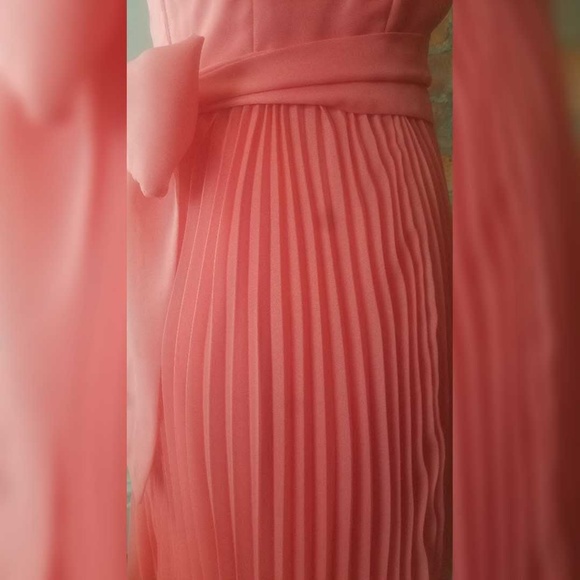 Vintage Women’s Cocktail Dress Peach Pleated Skirt - Picture 3 of 8